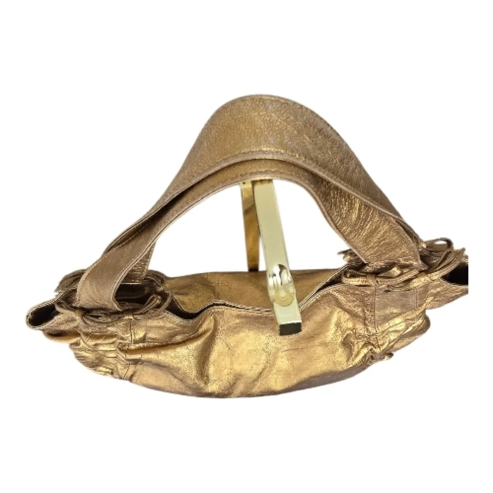 DKNY Gold Metallic Hobo Shoulder Bag Ruched Style Handbag Y2K